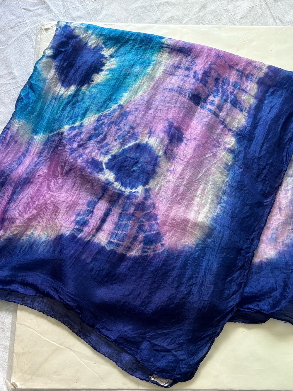 Hand-Dyed Tie-Dye Silk Scarf - Blue & Purple 40 by 40 inches